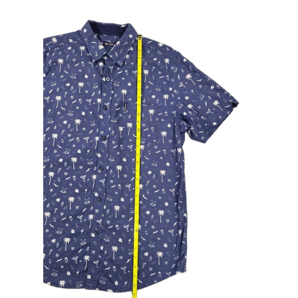 Ben Sherman Men's Short Sleeve Printed Button-Down Shirt - Navy Blue Sz L - Picture 9 of 10